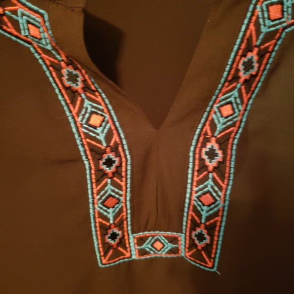 Brown sheer top with embroidered neck - Picture 3 of 4